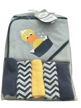 Luvable Friends Gray Hooded Towel with Yellow Duck